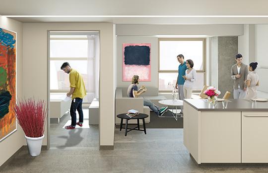 Rendering Graduate Student housing example, Courtesy NADAAA Rendering Graduate Student housing example, Courtesy NADAAA