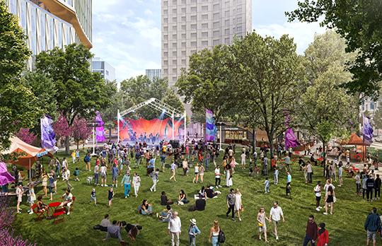 Third Street Park event, Volpe site (rendering by Design Distill)