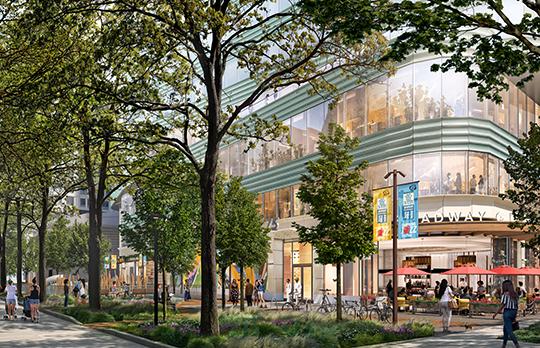 Mixed-use building, corner (rendering by Design Distill)