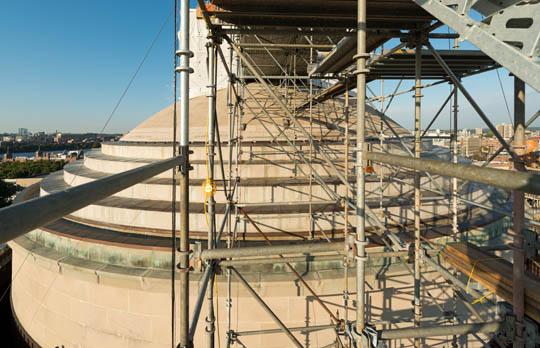 Dome skylight work exterior scaffolding