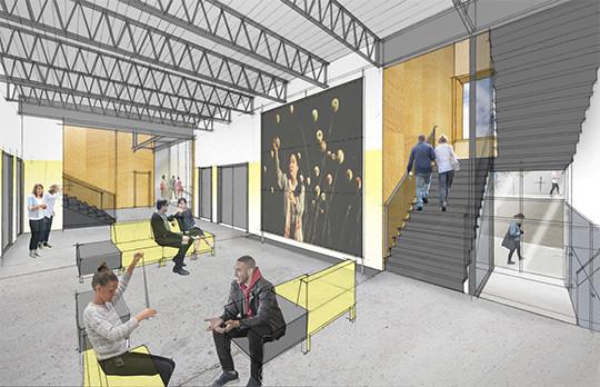 Concept for Theater Arts interior space; Illustration by designLAB architects, inc. Concept for Theater Arts interior space